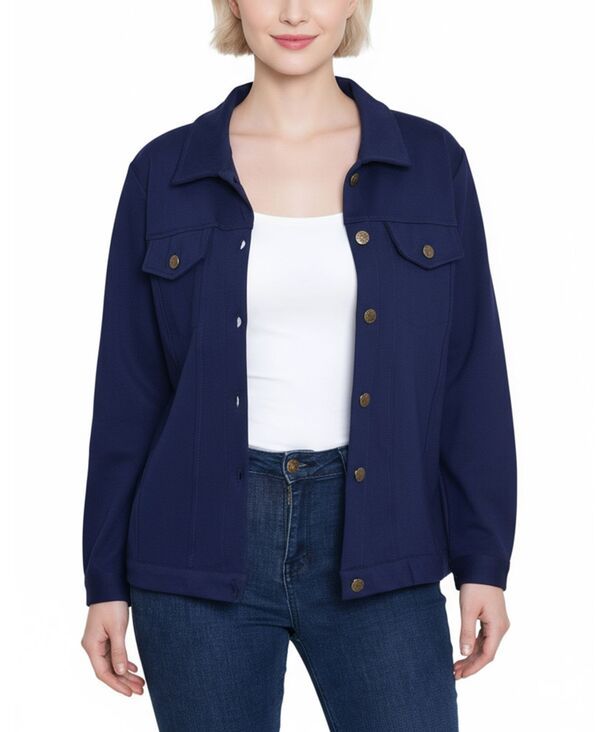 ニューヨークコレクション レディース アウター ジャケット・ブルゾン プラスサイズ NY Collection Plusize Long Sleeve Ponte Jacket Navy ネイビー