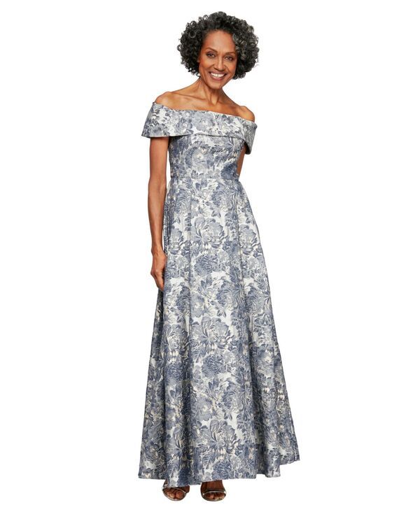 アレックスイブニングス レディース トップス ワンピース プリント Alex Evenings Womens Printed OffTheShoulder Ballgown Silver multi
