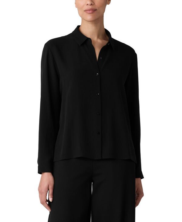 エイリーンフィッシャー レディース トップス シャツ プチ 長袖 Eileen Fisher Petite Classicollar LongSleeve Shirt Black ブラック 40,170円