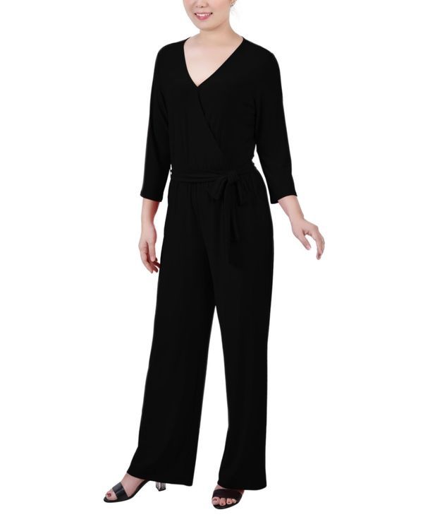 ニューヨークコレクション レディース ボトムス カジュアルパンツ ジャンプスーツ NY Collection Womens 34 Sleeve Belted Jumpsuit Black ブラック
