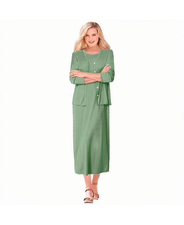 ウーマン ウィズイン レディース トップス ワンピース ニット ジャケット Woman Within Womens Within Lettuce Trim Knit Jacket Dress Sage 15,466円