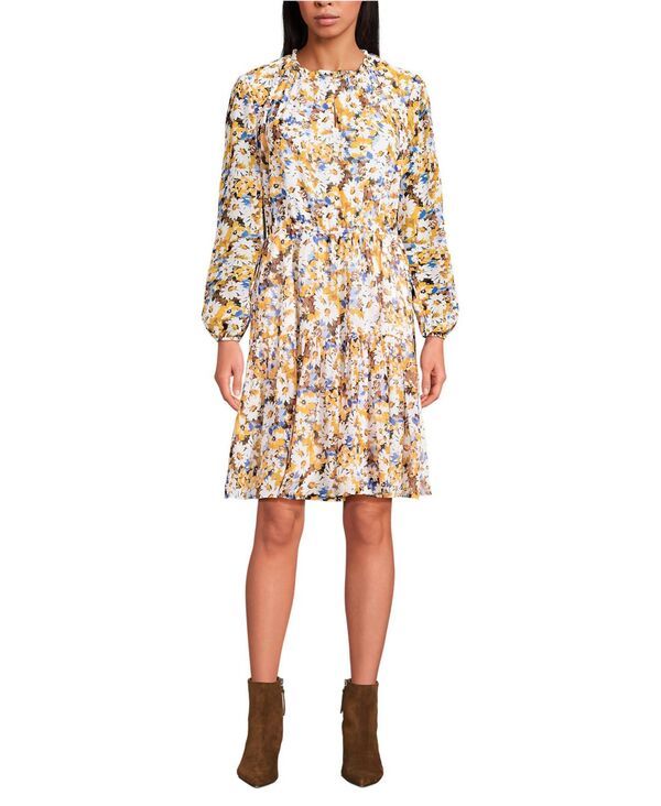 ランズエンド レディース トップス ワンピース シフォン Lands End Womens Chiffon Above the Knee Adjustable Dress Dijon gold dai