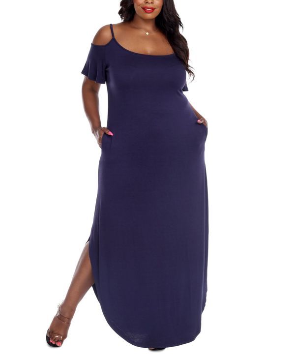 ホワイトマーク レディース トップス ワンピース マキシワンピース プラスサイズ マキシ White Mark Plus Size Lexi Maxi Dress Navy ネイビー