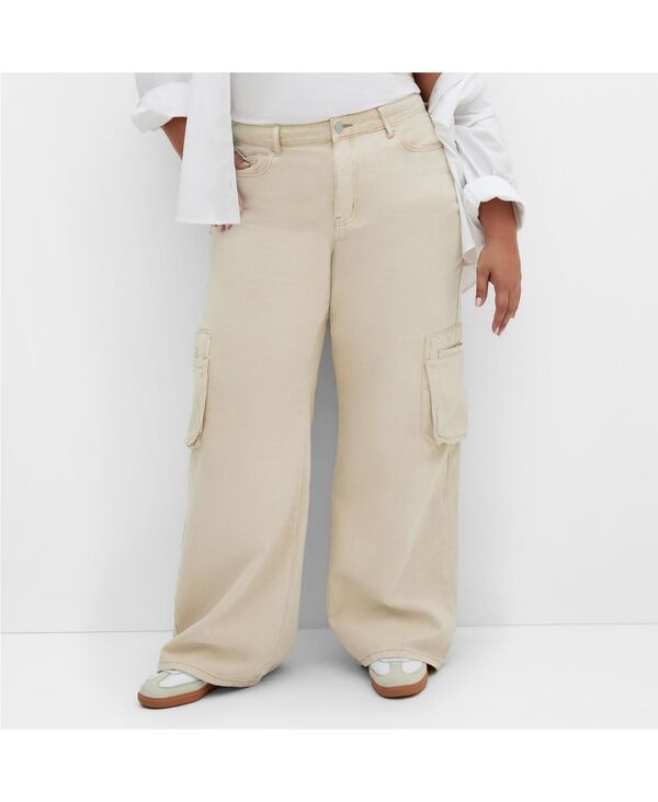 シティーシック レディース ボトムス カジュアルパンツ プラスサイズ デニム CITY CHIC Plus Size Clarence Cargo Denim Pant Ecru エクリュ
