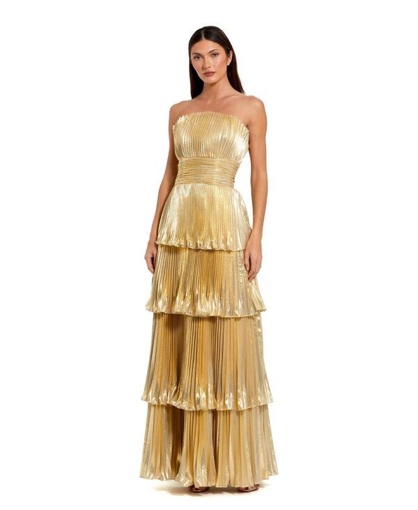 マックダガル レディース トップス ワンピース プリーツ トール ストラップレス Mac Duggal Womens Strapless Pleated Metallic Layered High L 80,740円