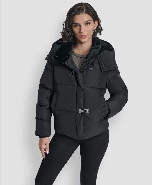 ダナ キャラン ニューヨーク レディース アウター ジャケット・ブルゾン シャツ コート DKNY Womens Shirt Toggle Hooded Puffer Coat Black ブラック