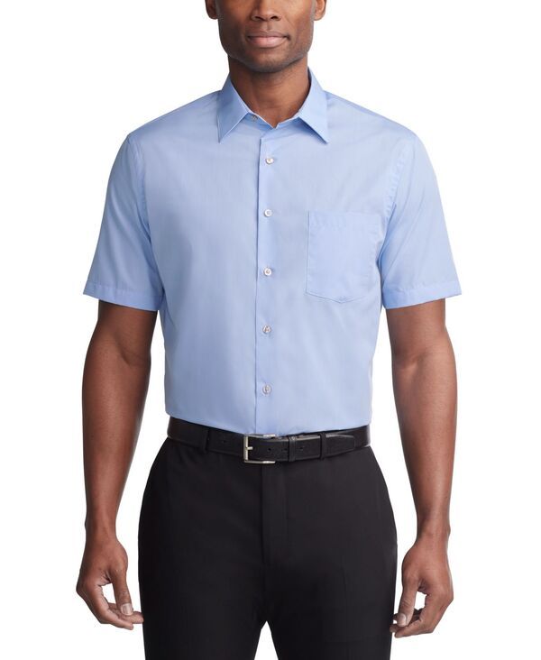 ヴァンハウセン メンズ トップス シャツ 半袖 Van Heusen Poplin Solid ShortSleeve Dress Shirt Cameo Blue ブルー
