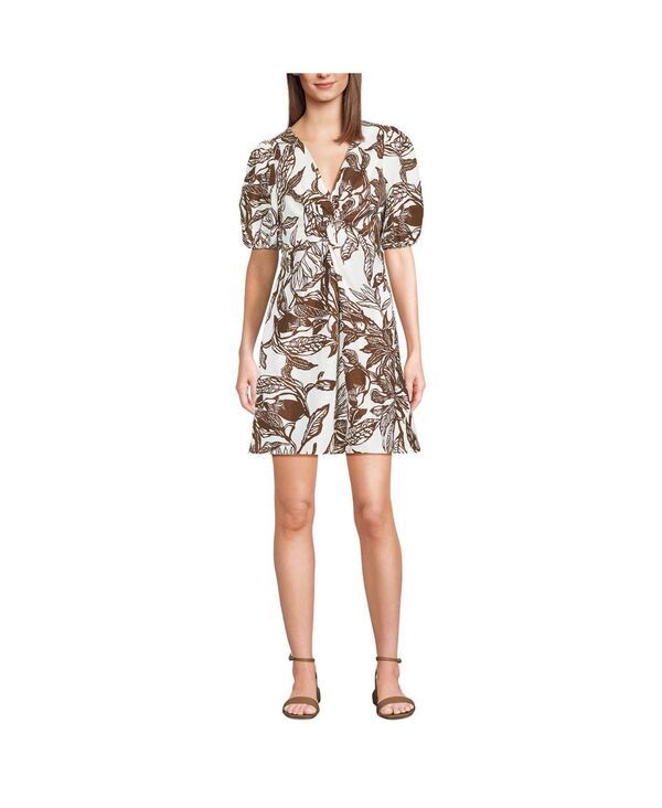ランズエンド レディース トップス ワンピース リネン Lands End Womens Linen Above the Knee Puff Sleeve Dress Vanillabark etch 19,695円