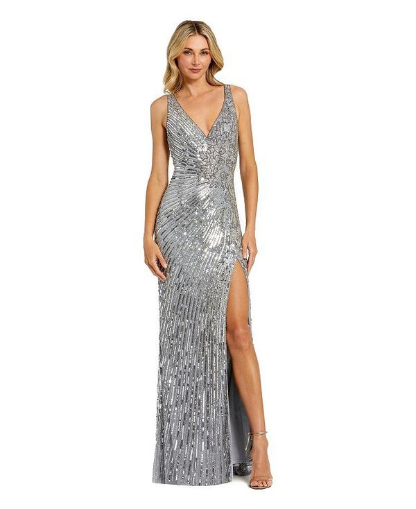 マックダガル レディース トップス ワンピース フラワー柄 ノースリーブ フラワー Mac Duggal Womens Beaded Floral Sleeveless Gown Silver シルバ 96,140円