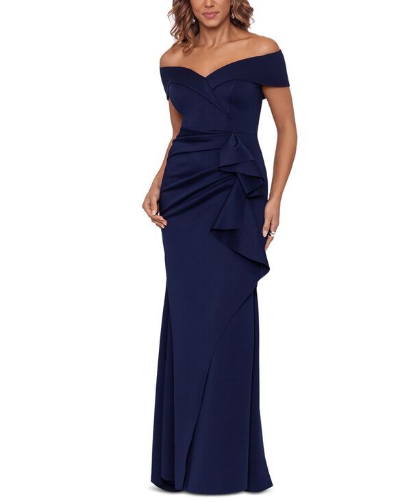エスケープ レディース トップス ワンピース プチ フリル XSCAPE Petite OffTheShoulder Ruffle Gown Midnight