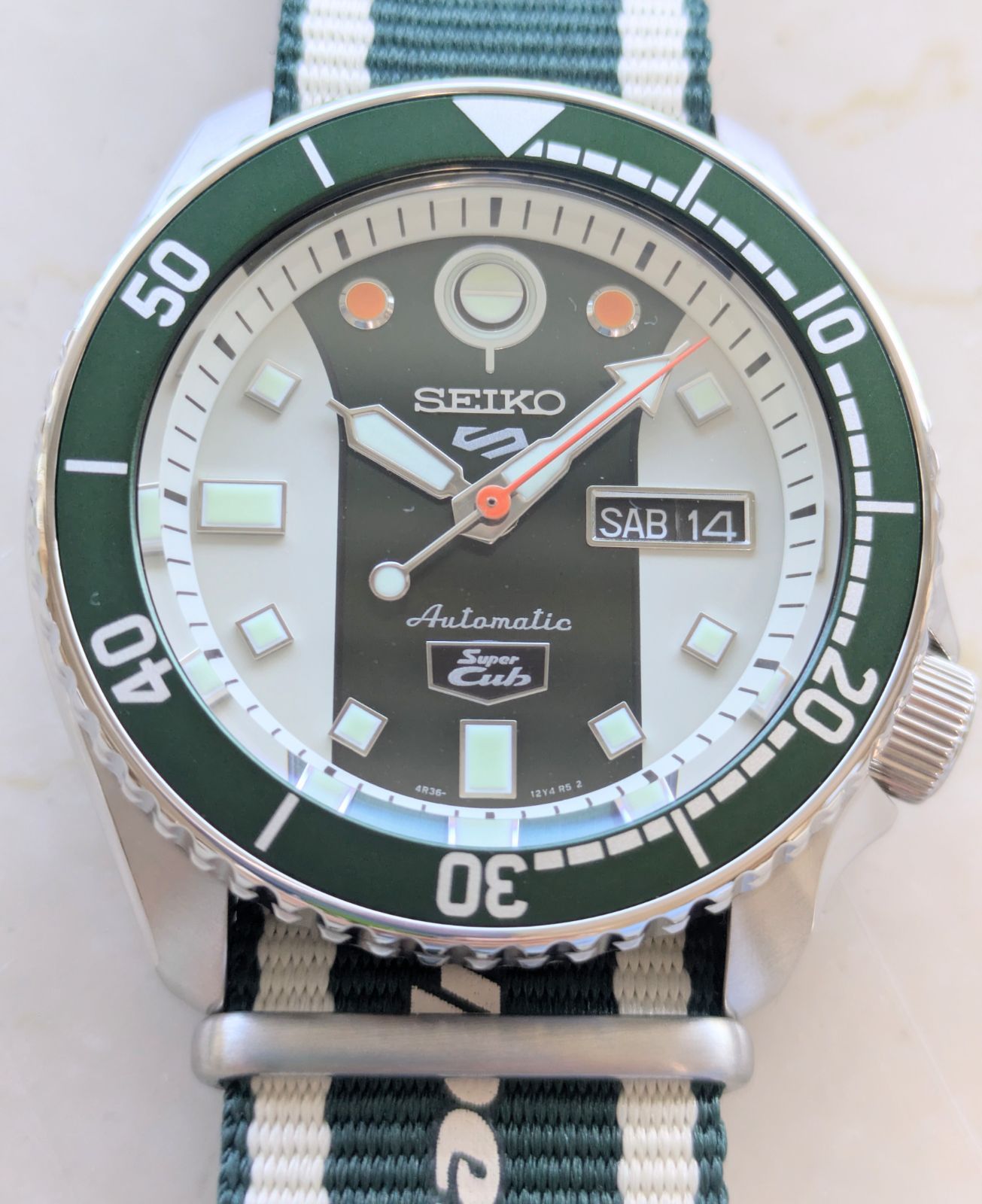 SEIKO Watch Watch, Men's Seiko 5 Sport Super Cub Collaboration Model, SRPJ49K1, Automatic, 10 ATM, Waterproof, Limited, Overseas Model, Green/White
