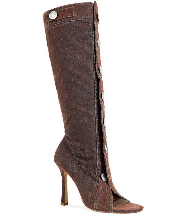 アザレア ワン レディース シューズ ブーツ・レインブーツ トール Azalea Wang Kazuki Button Hardware Peep Toe Stiletto Tall Boots Bu