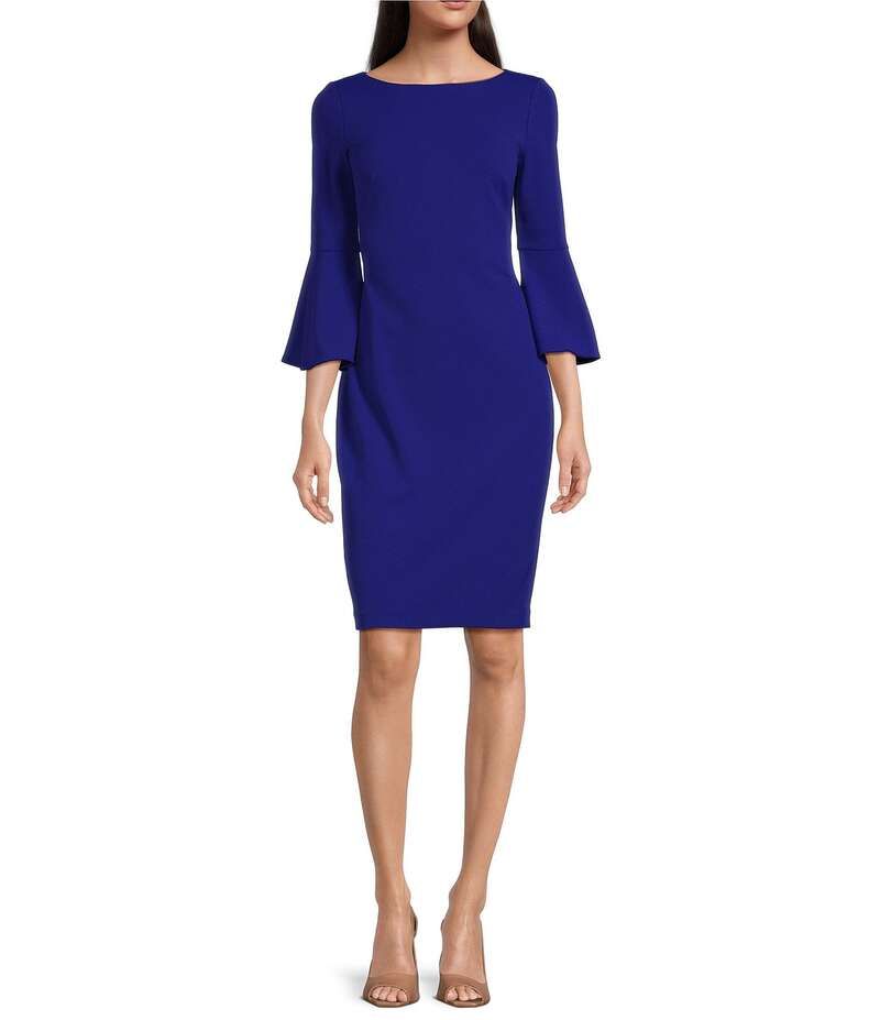 カルバンクライン レディース トップス ワンピース Calvin Klein 34 Bell Sleeve Boat Neck Sheath Dress Ultramarine 24,272円