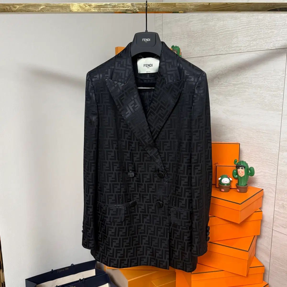 40サイズ FENDI フェンディ ブラック ff ロゴ シルク ブレーザー ジャケット 200
