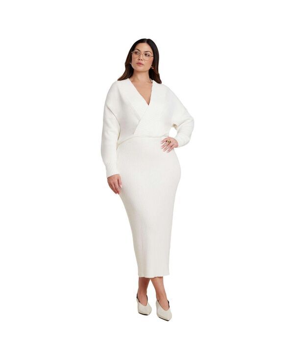 エロクイ レディース アウター ニット・セーター マキシワンピース マキシ ELOQUII Womens Wrap Sweater Maxi Dress Coconut milk