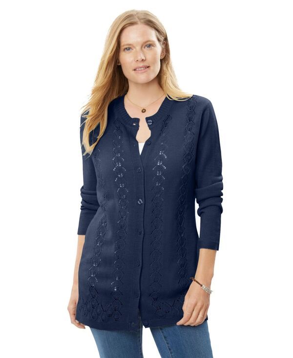 ウーマン ウィズイン レディース アウター ニット・セーター プラスサイズ カーディガン 長袖 Woman Within Womens Plusize LongSleeve Pointelle Car
