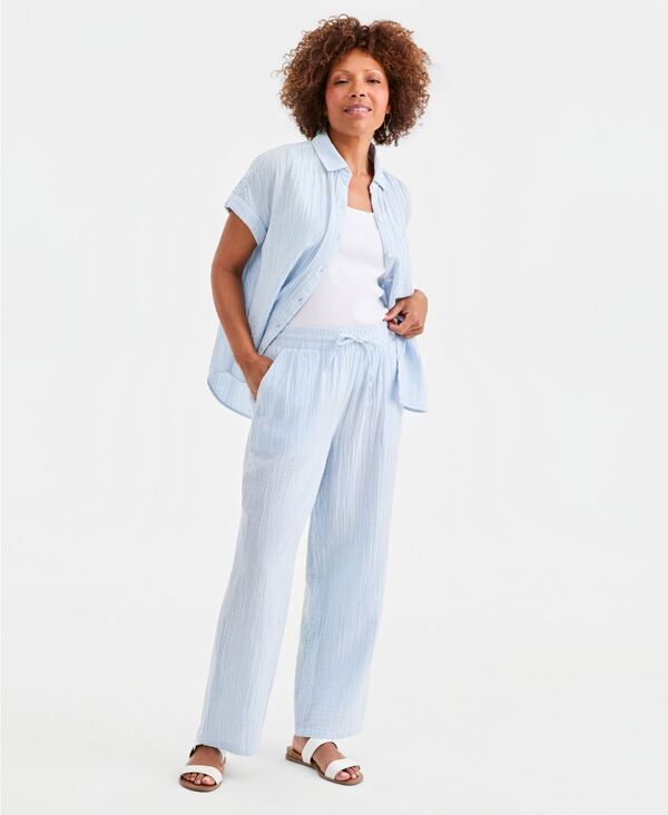 スタイルアンドコー レディース ボトムス カジュアルパンツ プチ コットン Style Co Petite Cotton Gauze WideLeg PullOn Pants Pretty Peri