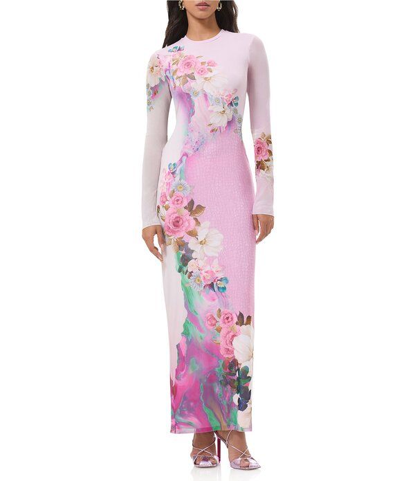 エーエフアールエム レディース トップス ワンピース フラワー柄 プリント メッシュ マキシ フラワー AFRM Didi Floral Print Crew Neckline Long Sleeve
