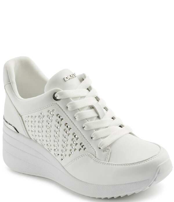 ダナキャラン レディース シューズ スニーカー DKNY by Donna Karan Kalinda Stones Rhinestone Wedge Sneakers Bright White ホワ