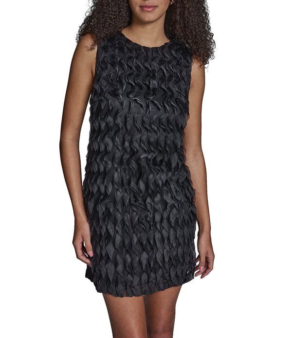 ビーシビージー レディース トップス ワンピース チュール クルーネック ミニ ノースリーブ BCBG Wavy Tulle Crew Neck Sleeveless Large Bow Shift