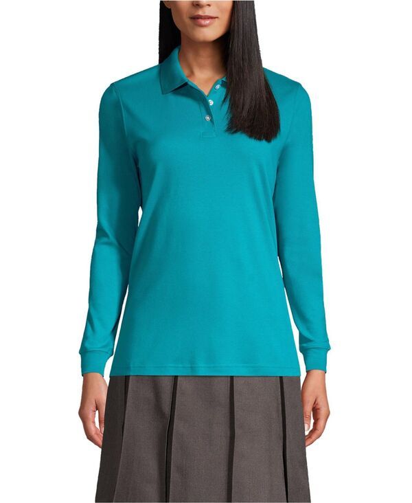 【送料無料】 ランズエンド レディース シャツ トップス Womens Long Sleeve Interlock Polo Shirt Teal breeze 8,380円