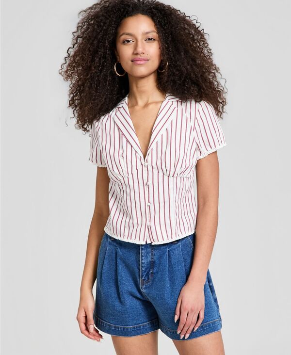 【送料無料】 アンドノウディス レディース シャツ トップス Womens Fitted ButtonFront Poplin Shirt Brick Stripe