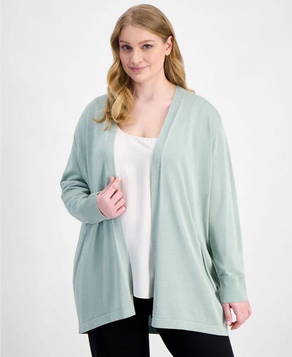 【送料無料】 アンクライン レディース ニット・セーター アウター Plus Size Collarless OpenFront Cardigan Soft Aloe 10,625円