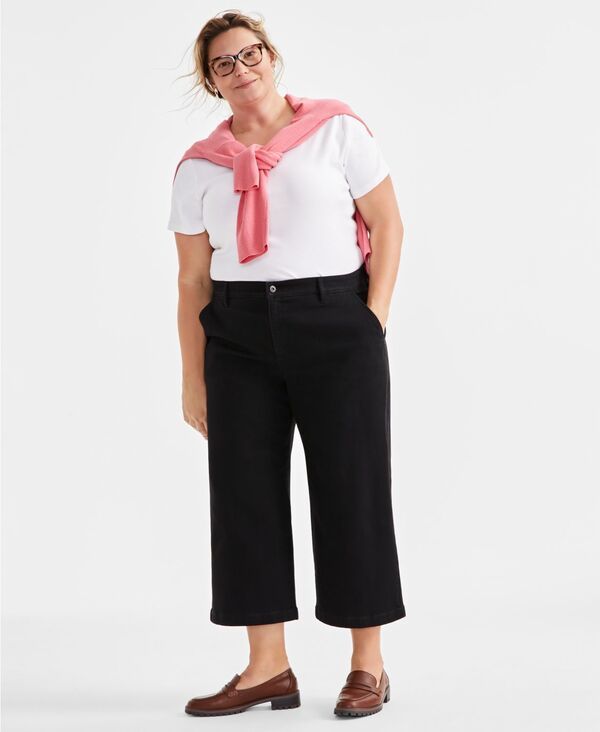【送料無料】 スタイルアンドコー レディース デニムパンツ ボトムス Plus Size WideLeg Cropped Jeans Deep Black