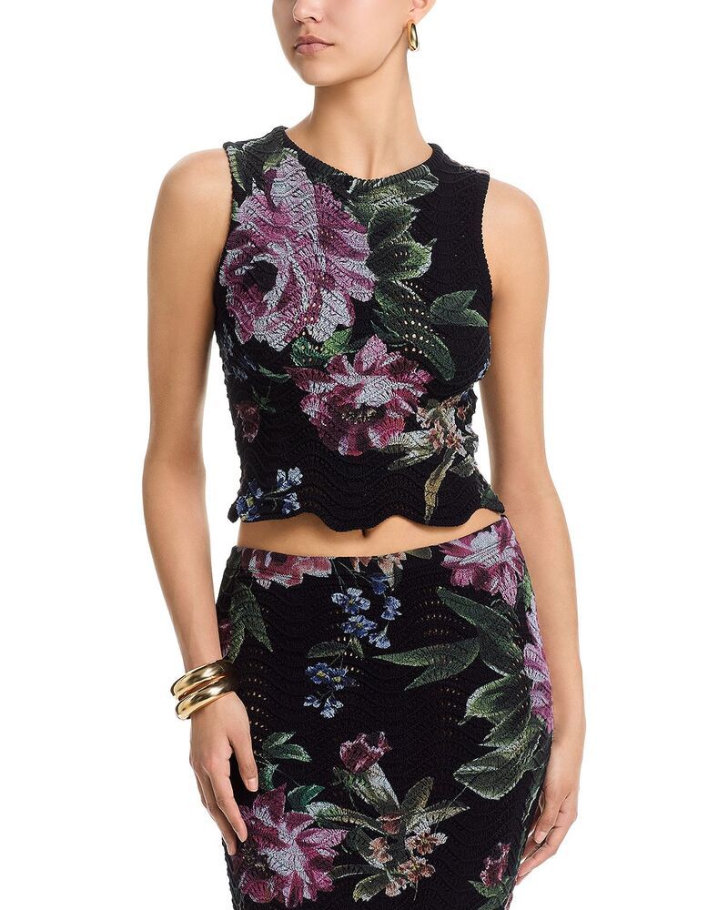 アクア レディース トップス タンクトップ フラワー柄 セーター ニット フラワー AQUA Floral Sweater Knitank Top Exclusive Black Multi ブラック