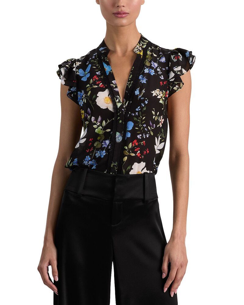 アリスアンドオリビア レディース トップス シャツ シルク Alice and Oliviarlette Flutter Sleeve Silk Top Twisting Vines Black ブラ