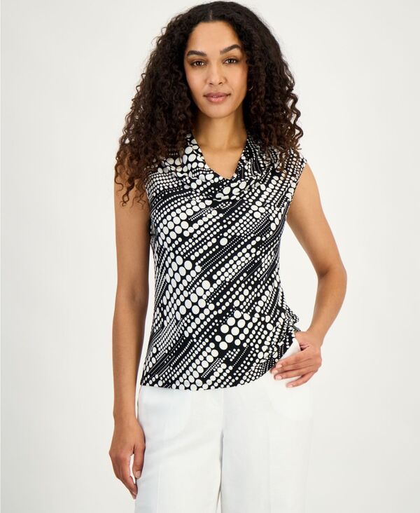 【送料無料】 カスパール レディース シャツ トップス Womens Printed Cowlneck Top Regular Petite BlackLily White 10,066円