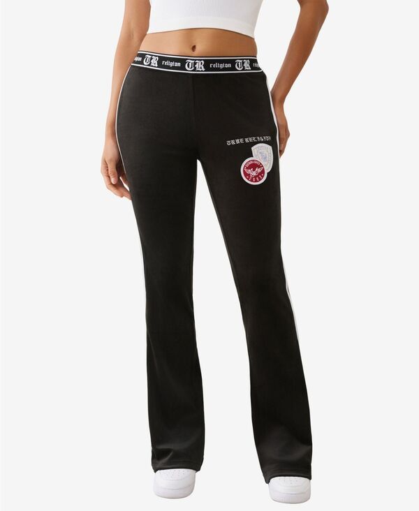 【送料無料】 トゥルーレリジョン レディース カジュアルパンツ ボトムス Womens Velour Bootcut Track Pants Jet Black