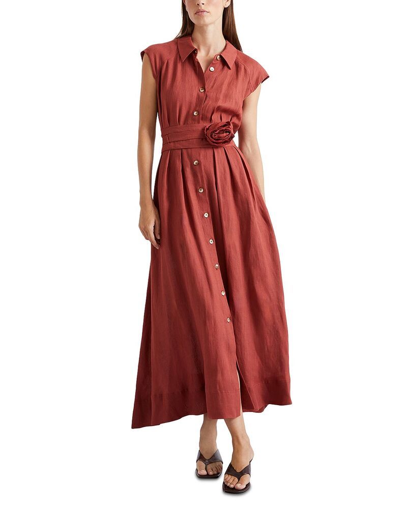 マレーラ レディース トップス シャツ リネン Marella Belted Linen Shirtdress Brick Red レッド