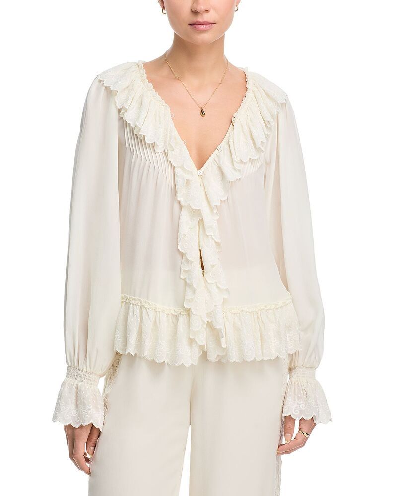 ラブスハックファンシー レディース トップス シャツ フリル シルク ブラウス LoveShackFancy Avee Silk Ruffled Blouse Cream クリーム