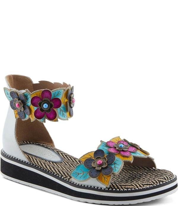ラリティステ レディース シューズ サンダル レザー LARTISTE Cruzer Leather Flower Embellished Wedge Sandals White Multi ホワイト