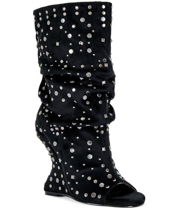 アザレア ワン レディース シューズ サンダル ブーツ Azalea Wang Naomani Studded Peep Toe Wedge Boots Gunmetal ガンメタル