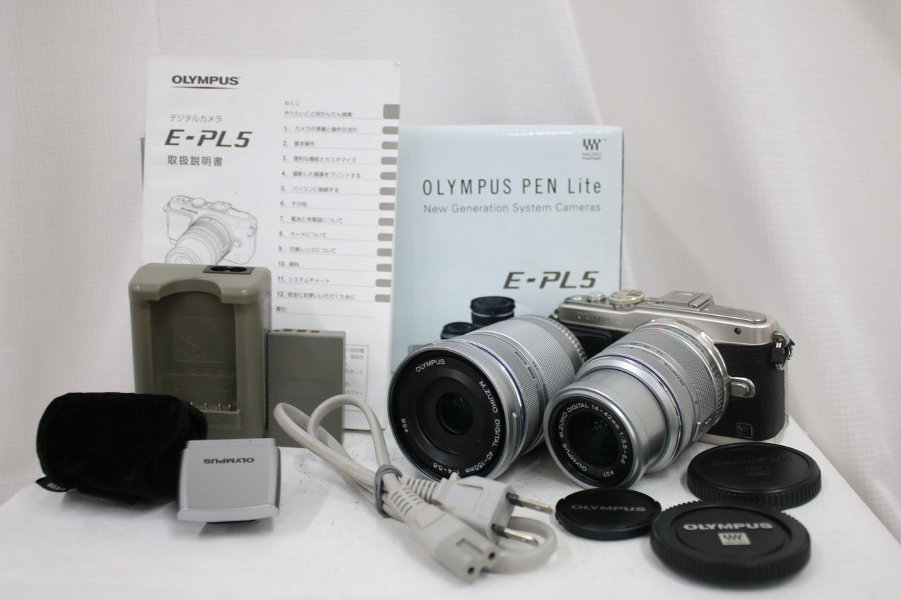 【返品保証】 【元箱付き】オリンパス Olympus E-PL5 14-42mm 40-150mm ミラーレス一眼 e16727