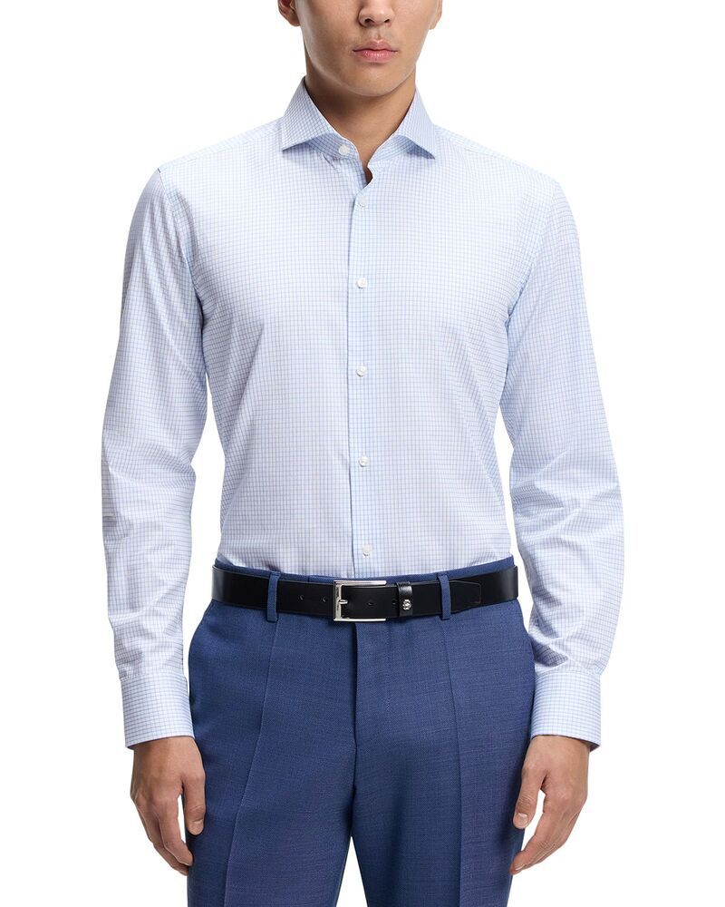 ボス メンズ トップス シャツ スリムフィット BOSS Hank Grid Slim Fit Dresshirt Light Pastel Blue ブルー