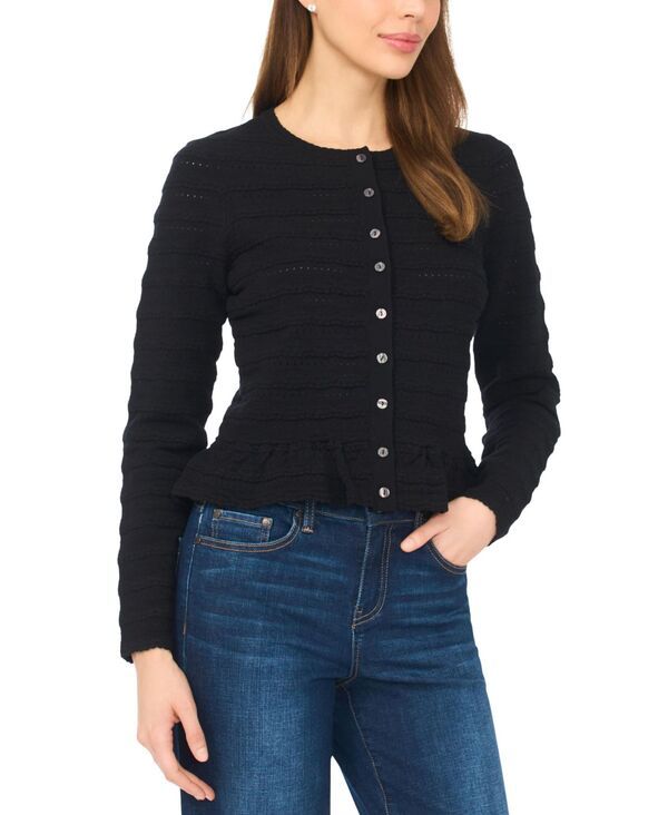 セセ レディース アウター ニット・セーター クルーネック カーディガン 長袖 CeCe Womens LongSleeve Crew Neck Cardigan Rich Black ブラック