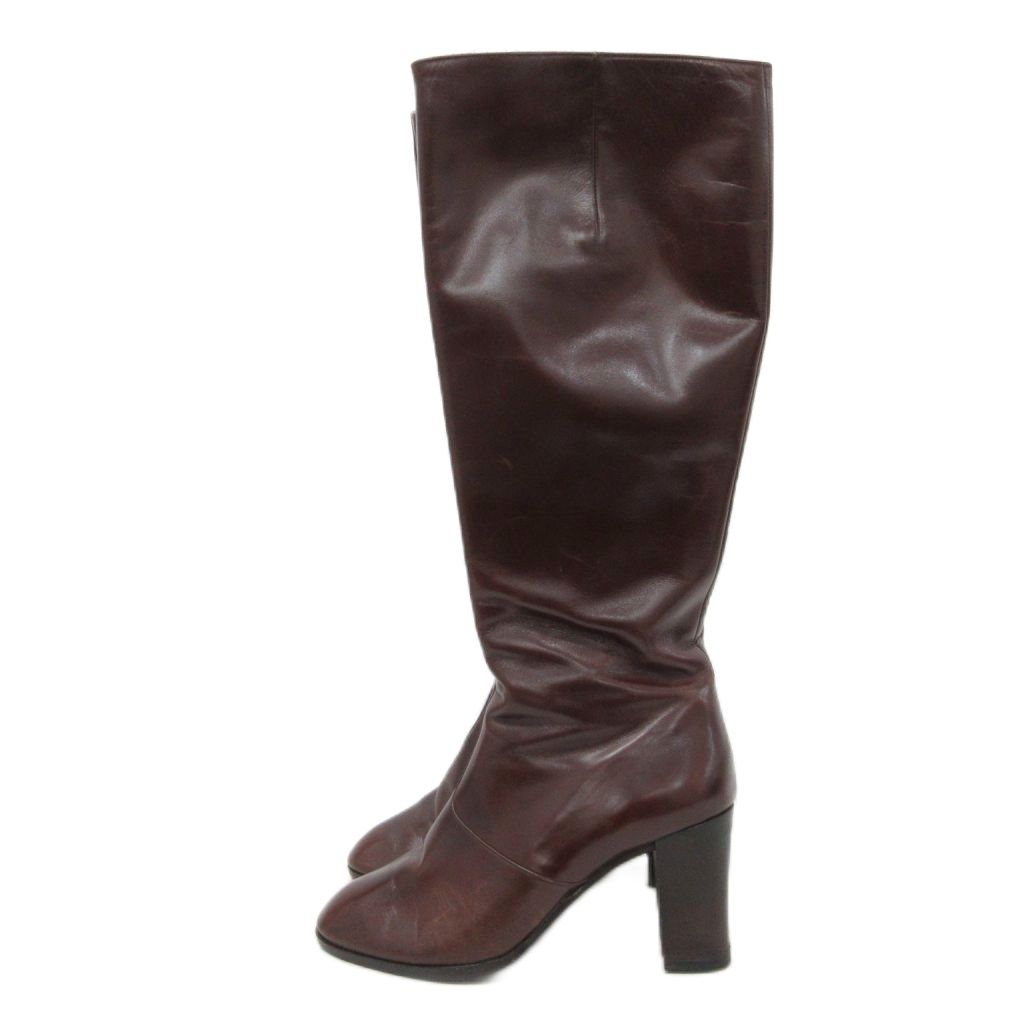Christian Dior Long Boots Heels Leather Brown Brown 5 Approx. 24cm ■IBO93