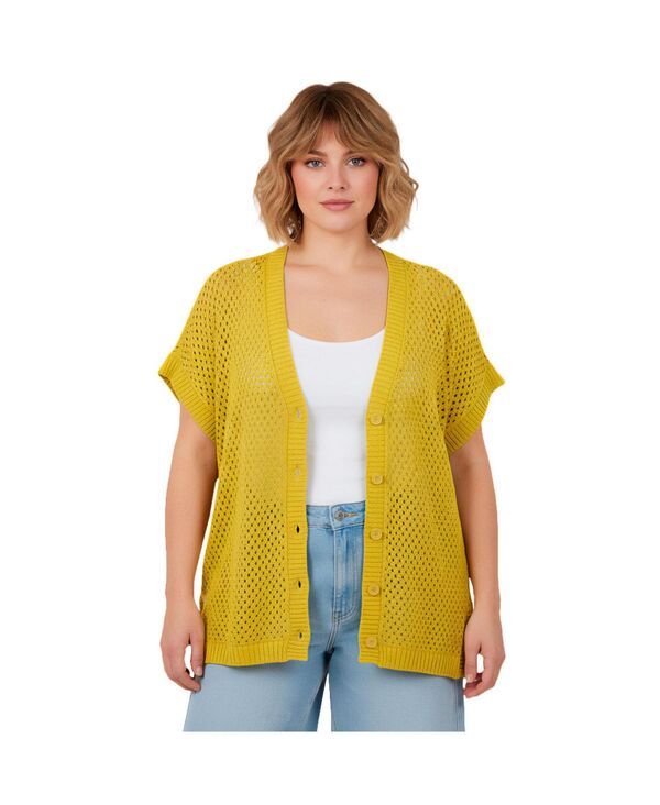 アベニュー レディース アウター ニット・セーター プラスサイズ カーディガン AVENUE Plusize Short Sleeve Button Front Cardigan Golden cit 16,546円