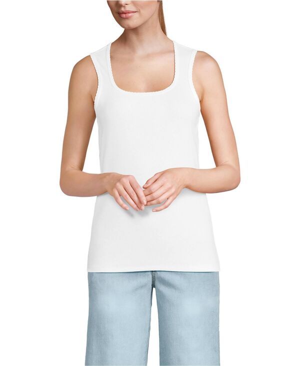 ランズエンド レディース トップス タンクトップ Lands End Womens Micro Rib Square Neck Tank Top White ホワイト