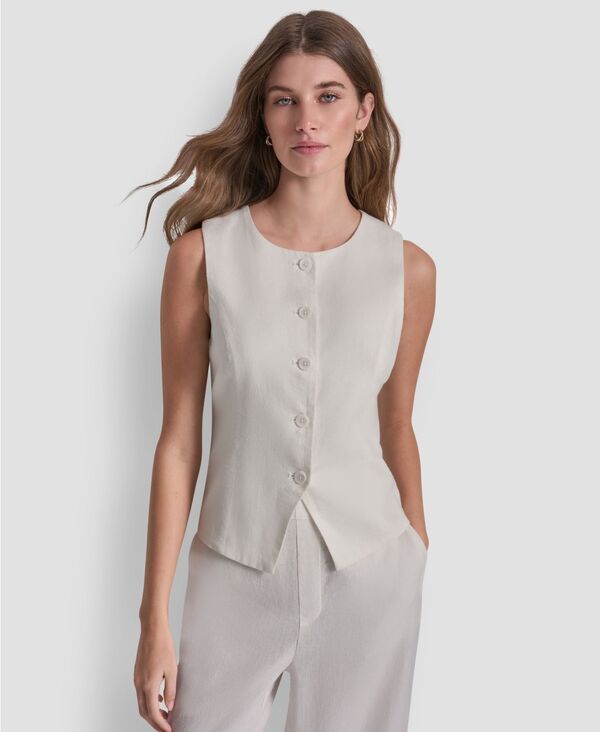 ダナキャランニューヨーク レディース トップス ベスト クルーネック リネン DKNY Jeans Womens LinenBlend Crewneck ButtonFront Vest Ivory
