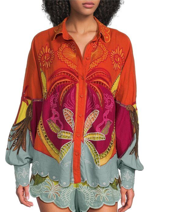 ファーム レディース トップス シャツ リネン Farm Rio Usiacurichelieu Collar Long Sleeve Coordinating Linen Shirt Usiacur