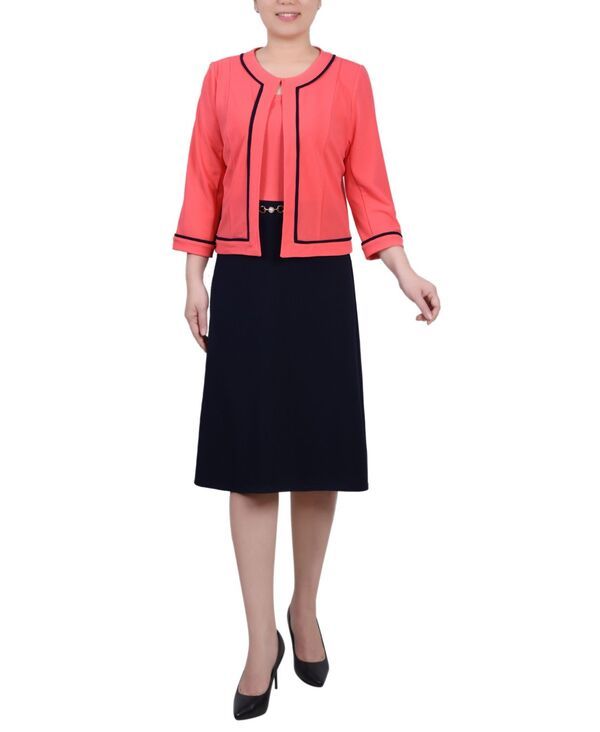 ニューヨークコレクション レディース トップス ワンピース NY Collection Womens 34 Sleeve Dress 2 Piece Set Navy Coral ネイビー