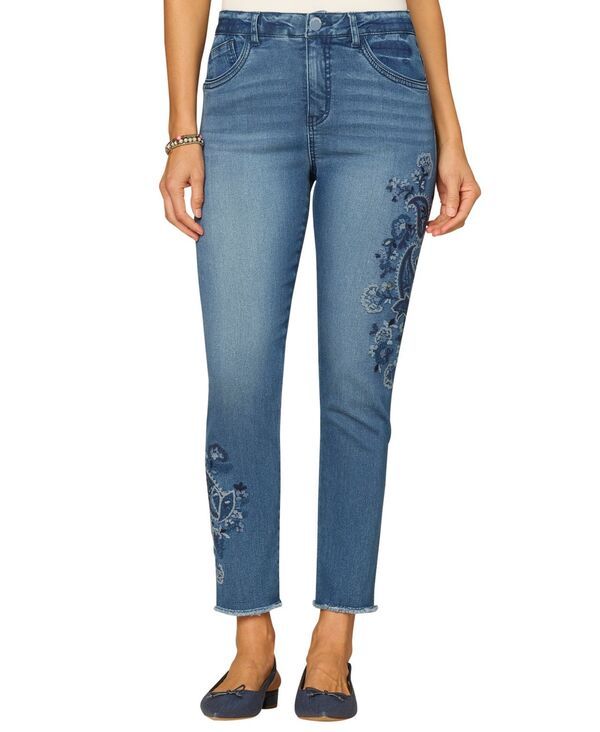 デモクラシー レディース ボトムス デニムパンツ ジーンズ Democracy Womens AbSolution Seamless Paisley Embroidery Jeans Mid Blue