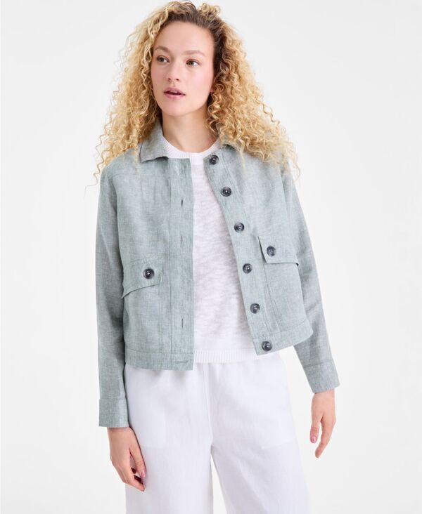チャータークラブ レディース アウター ジャケット・ブルゾン リネン Charter Club Womens LinenBlend Field Jacket Olive Delave オリーブ