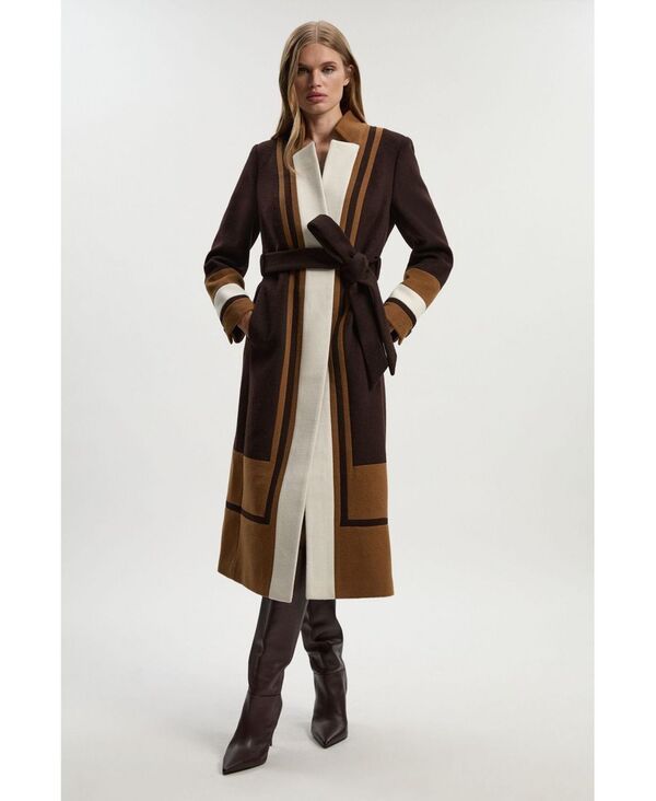 カレンミレン レディース アウター コート ミディ ウール Karen Millen Womens Brushed Wool Belted Midi Coat Chocolate チョコレート