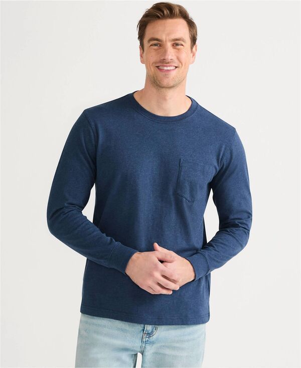 ランズエンド メンズ トップス Tシャツ Lands End MensuperT Long Sleeve with PocketShirt Nautical blue heather ヘザー