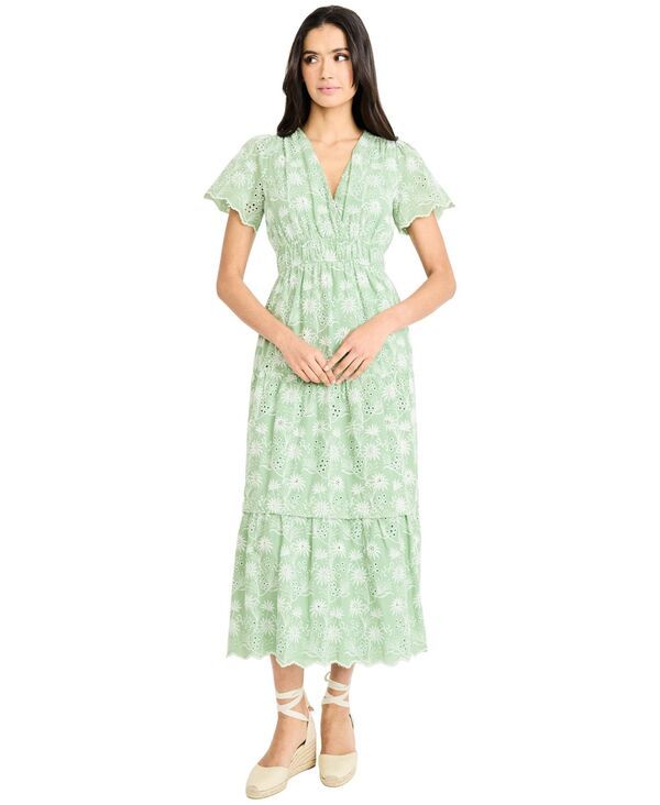 マギーロンドン レディース トップス ワンピース Vネック ミディ Maggy London Womens VNeck Midi Dress Fair greenIvory アイボリー 14,985円